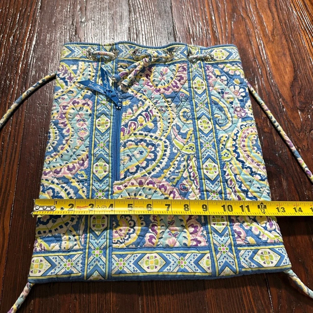 Vera Bradley Drawstring Cinch Backpack Blue Green Purple‎ Paisley - Picture 7 of 8